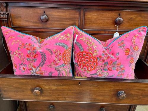 Pillows placed inside of an Antique English 2over4 Drawer Rosewood Chest $906.50